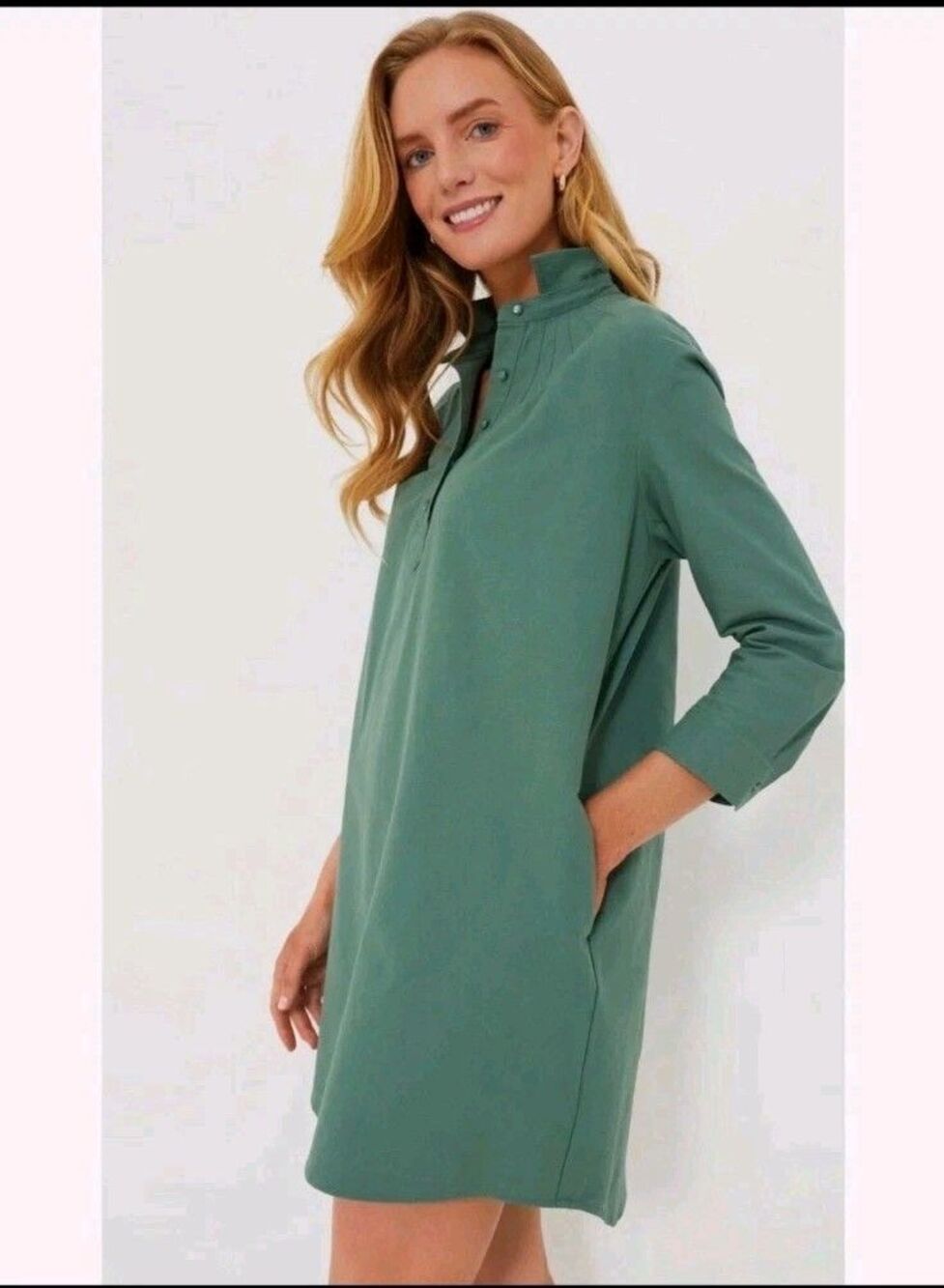 Nwot Pomander Place Polly Shirtdress Sage Green Preppy Cotton Pleated M
